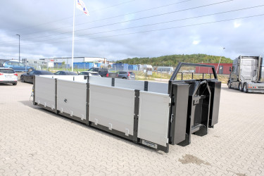15 m3 lastväxlarflak med aluminiumlämmar - grusförstärkt och 24 tons ram
