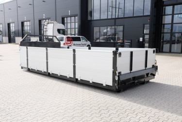 15 m3 lastväxlarflak med aluminiumlämmar - grusförstärkt och 24 tons ram