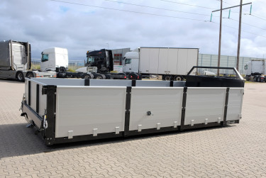 15 m3 lastväxlarflak med aluminiumlämmar - grusförstärkt och 24 tons ram