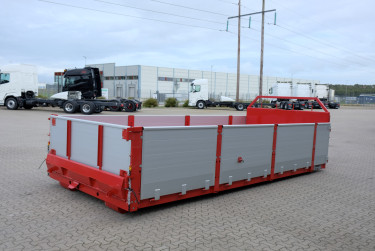 15 m3 lastväxlarflak med aluminiumlämmar - grusförstärkt och 24 tons ram