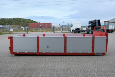 15 m3 lastväxlarflak med aluminiumlämmar - grusförstärkt och 24 tons ram