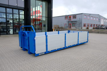 15 m3 lastväxlarflak med aluminiumlämmar - grusförstärkt och 24 tons ram