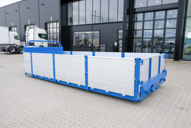 15 m3 lastväxlarflak med aluminiumlämmar - grusförstärkt och 24 tons ram