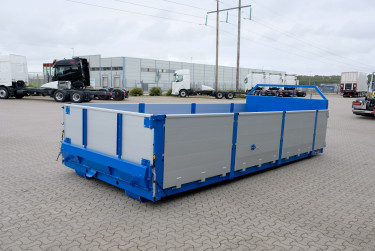 15 m3 lastväxlarflak med aluminiumlämmar - grusförstärkt och 24 tons ram